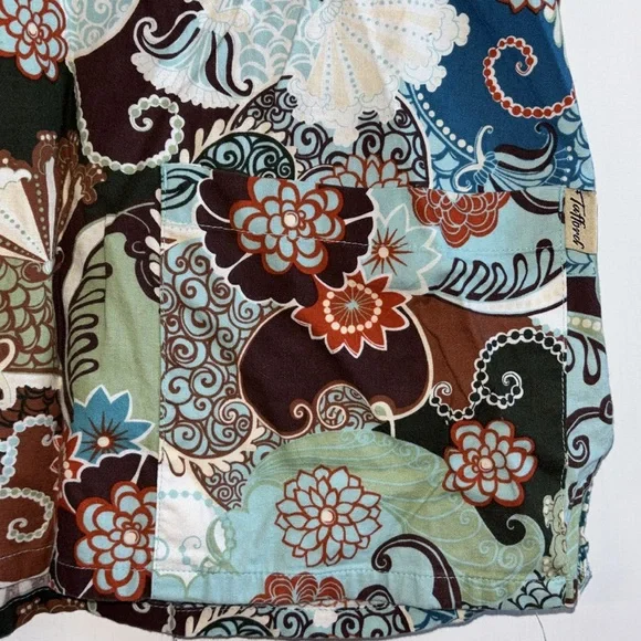Scrub Tops Print Paisley Whimsy Floral Pattern Teal Royal Blue Brown Size Medium - Picture 5 of 14
